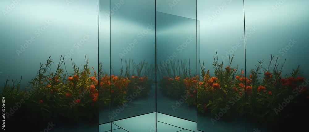 Aufkleber digital art piece that appears to be an underwater scene. it is composed of three panels, each with 