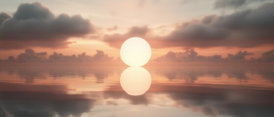 Fototapeta premium Photograph of a beautiful sunset over the ocean. the sky is filled with orange and pink hues, with the sun partially visible in the center.