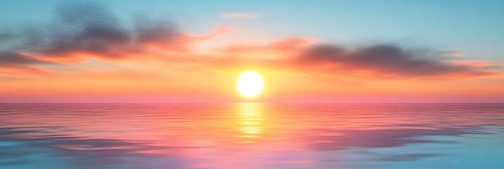 A serene pastel sunrise over calm water, perfect for wellness promotions, travel brochures, or tranquil home decor. Ideal for events like yoga sessions or meditation retreats.