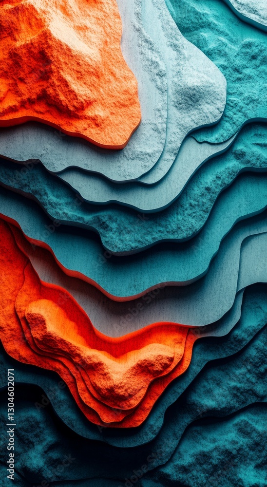 Poster the image presents a colorful abstract with waves in orange and blue, where the waves are made up of