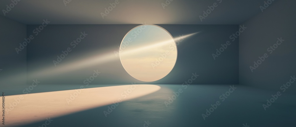 Poster empty room with a large oval-shaped light fixture in the center. the light fixture is casting a warm