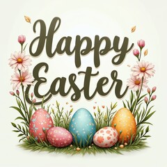 Easter composition with the inscription in large letters "Happy Easter"