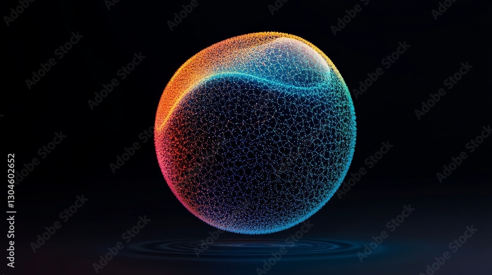 Poster colorful abstract sphere with glowing lines and waves in dark background