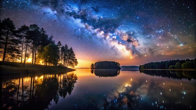 Long Exposure Photography Warmia Masuria Poland - Night Sky, Landscape, Stars, Milky Way, Lake, Forest, Nature