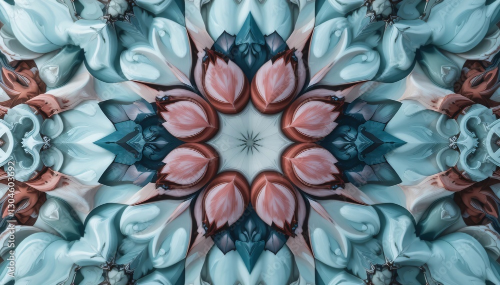 Poster this image portrays a symmetrical design with floral and leaf patterns