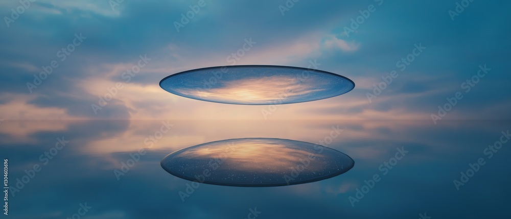 Aufkleber two oval-shaped objects floating on the surface of a body of water. the sky is a deep blue with a fe