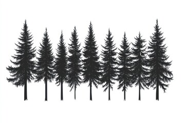 Obraz premium Silhouetted evergreen trees in a row.