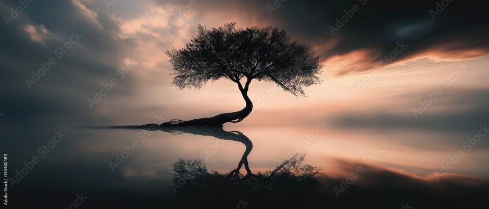 Poster digital art piece that appears to be a photograph of a tree with a long, twisted trunk and branches.