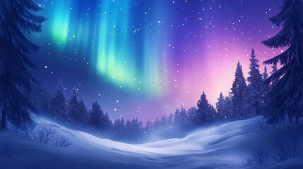 Naklejka premium Majestic Northern Lights Over Snowy Forest at Night