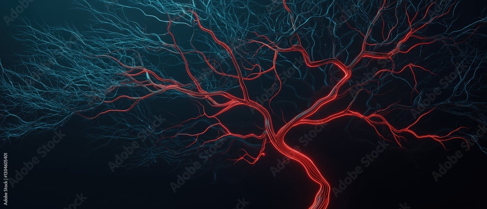 Poster Digital illustration of a tree with a dark background. the tree is made up of multiple branches that are intertwined and intertwining, creating a sense of depth and dimension.