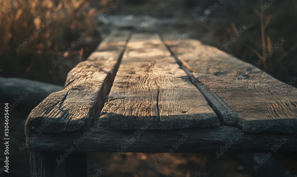 Poster rustic wooden planks with weathered textures and earthy tones, soft diffused light creating a rugged