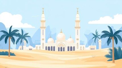 Naklejka premium Islamic mosque building flat vector illustration