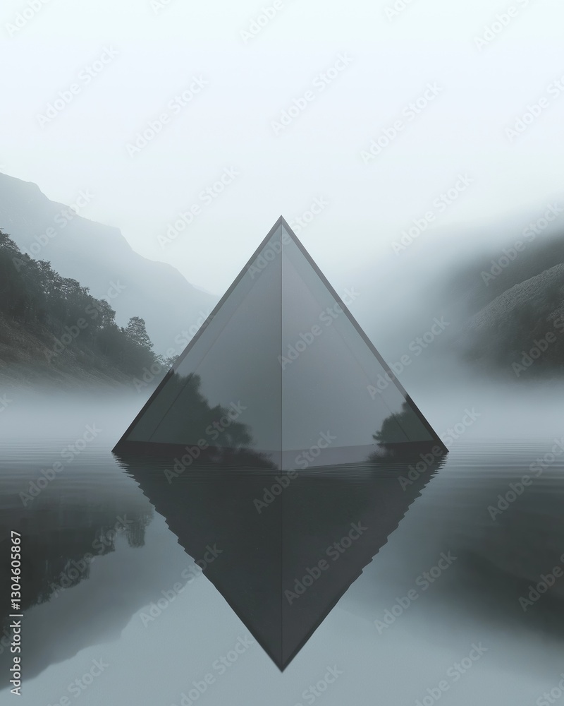 Aufkleber digital art piece that appears to be a photograph of a triangular prism in the middle of a body of w