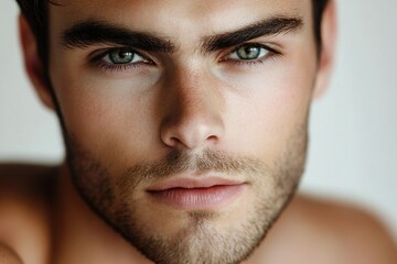 Obraz premium Close up portrait of handsome irish american man. Portrait of a man for skincare and beauty concepts. Handsome man with beauty face, facial skin portrait. Male healthy skin and spa concept