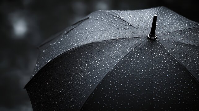 A sleek, black umbrella, its curved handle and textured fabric exuding sophistication, stands ready to offer protection during the inevitable downpour of a rainy day.