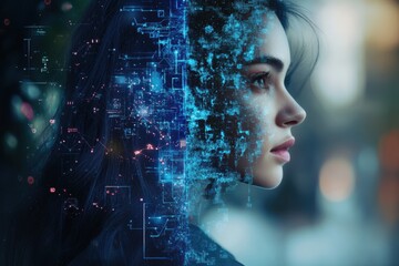 Modern technology merging with human identity in a digital landscape. Generative AI