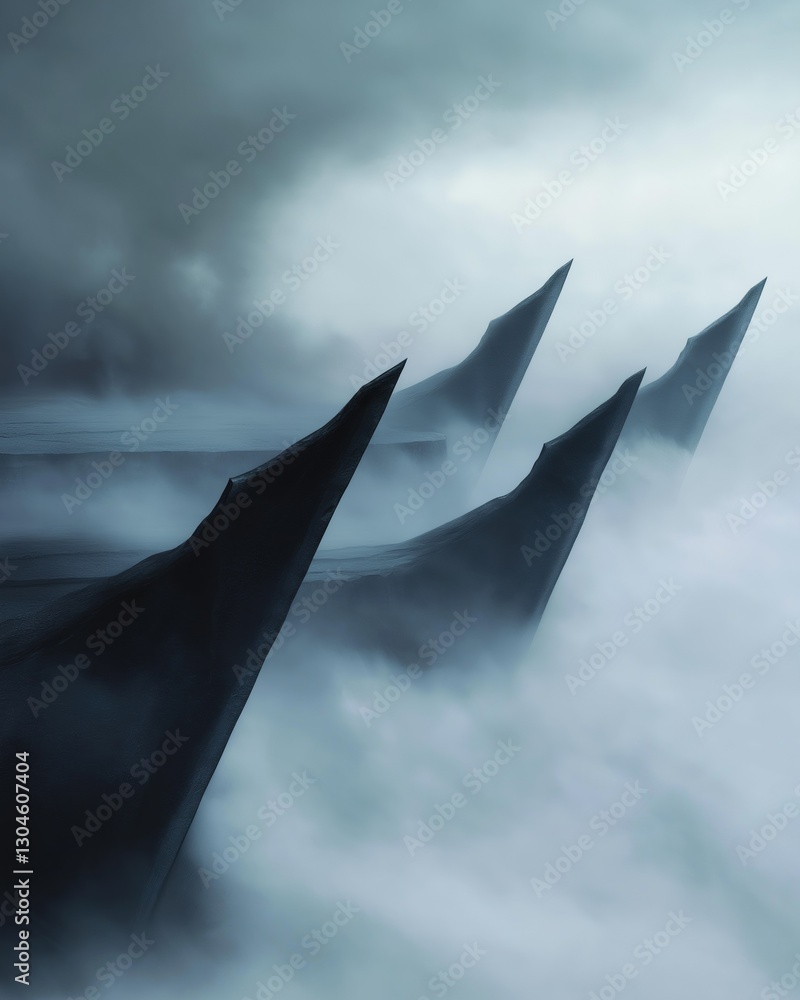 Poster digital art piece that appears to be a photograph of a group of icebergs floating in the ocean.