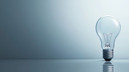 Tall Light Bulb with Metallic Base on Polished Gray Background for Business Concepts