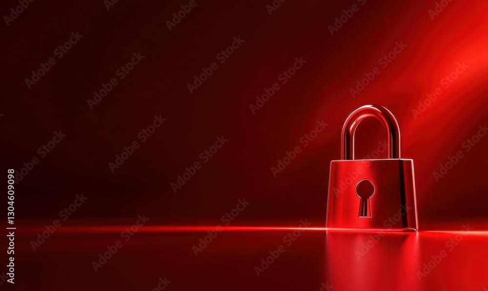 Poster stylish red padlock icon on a clean, bold red background, illuminated by a sharp spotlight to emphas