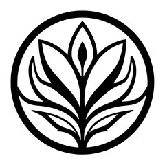 Simple black and white floral pattern enclosed in a circle.
