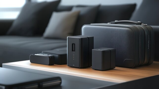 High-quality universal travel adapter for seamless charging, displayed with luggage and travel essentials