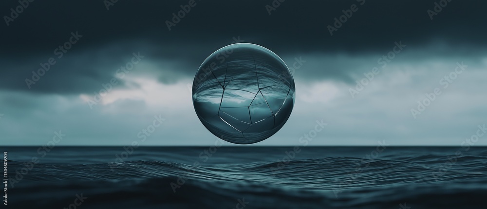 Aufkleber digital illustration of a sphere floating in the middle of the ocean. the sphere is spherical and ap