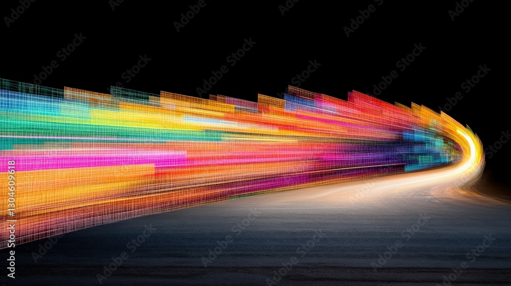 Poster colorful light trails creating abstract motion in dark background