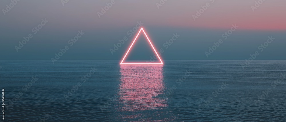 Poster photograph of a triangle-shaped object in the middle of the ocean.