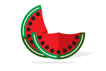 Playful Watermelon Graphic with Overlapping Slices and Seed Details: Highlights the composition and specific elements. Stylized Watermelon Slices with Geometric Shapes, Minimalist Illustration