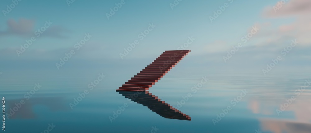 Poster 3d rendering of a staircase made up of red bricks. the staircase is in the shape of a letter 