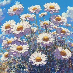 Daisies blooming under sunny sky