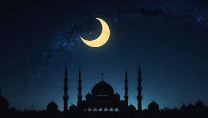 Elegant Hanging Golden Lanterns with Crescent Moons and Stars on Dark Purple Background, Ramadan Decor
