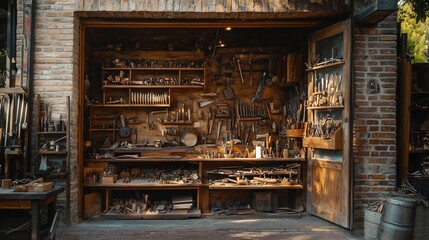 Rustic Craftsman's Workshop A Well-Equipped Tool Storage