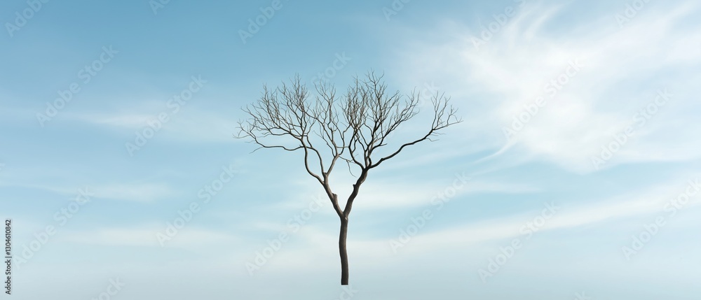 Aufkleber photograph of a single tree with no leaves. the tree is standing alone in the middle of a vast sky w