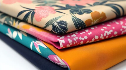 Stacked Colorful Fabrics Displaying Floral And Abstract Prints