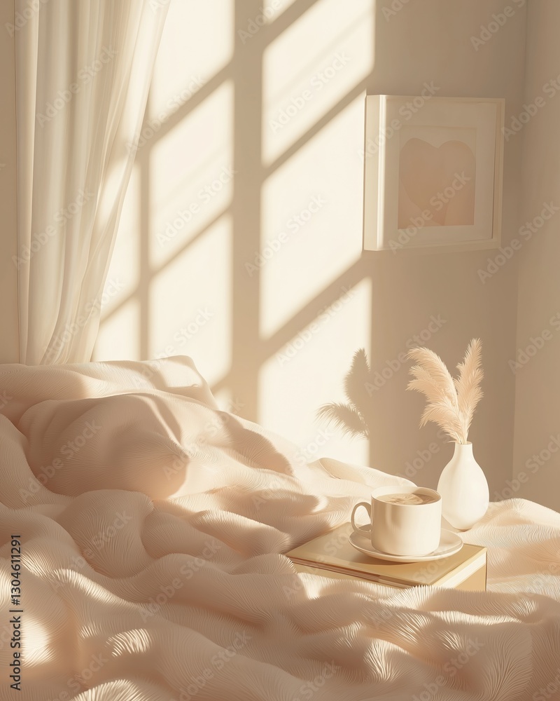 Poster bedroom with a large window on the left side. the window has white curtains that are drawn back to l