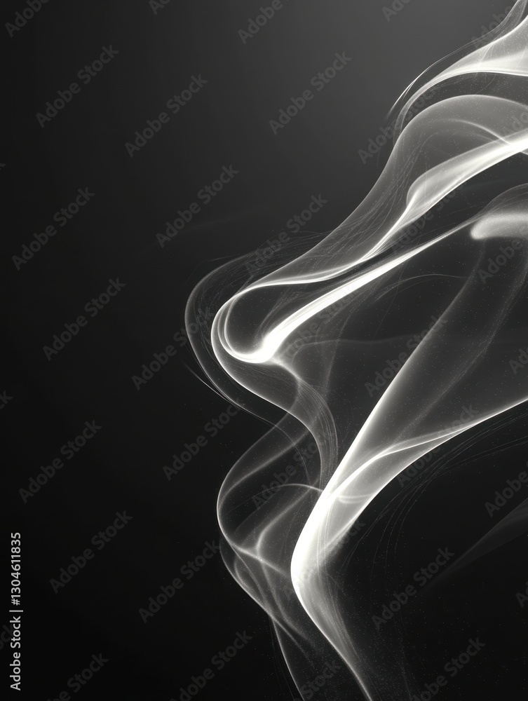 Poster ethereal white smoke waves against dark backdrop creating abstract flowing forms and elegant dynamic