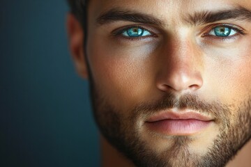 Obraz premium Close up portrait of handsome man. Portrait of shirtless man for skincare and beauty concepts. Handsome man with beauty face, facial skin portrait. Male healthy skin and spa concept