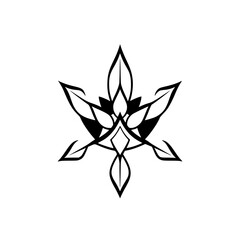 Stylized black and white symmetrical floral design, symmetrical and artistic.