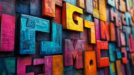 Colorful Wooden Letters Abstract Typography Design Creative Art Educational Background Alphabet Blocks Playful Graphic Texture Learning ABCs Text Design