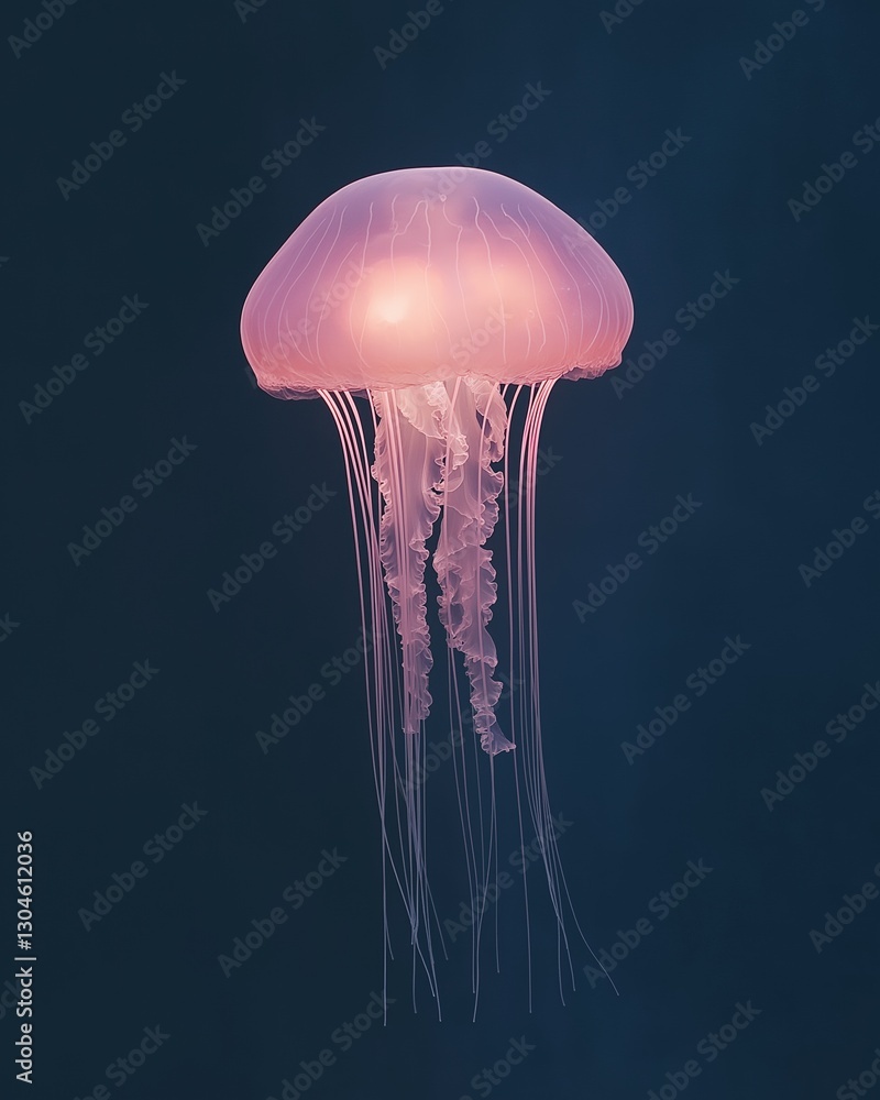 Poster digital illustration of a jellyfish. the jellyfish is in the center of the image and is facing towar