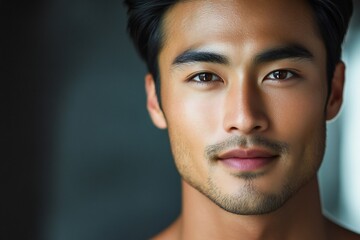 Obraz premium Close up portrait of handsome man. Portrait of shirtless man for skincare and beauty concepts. Handsome man with beauty face, facial skin portrait. Male healthy skin and spa concept