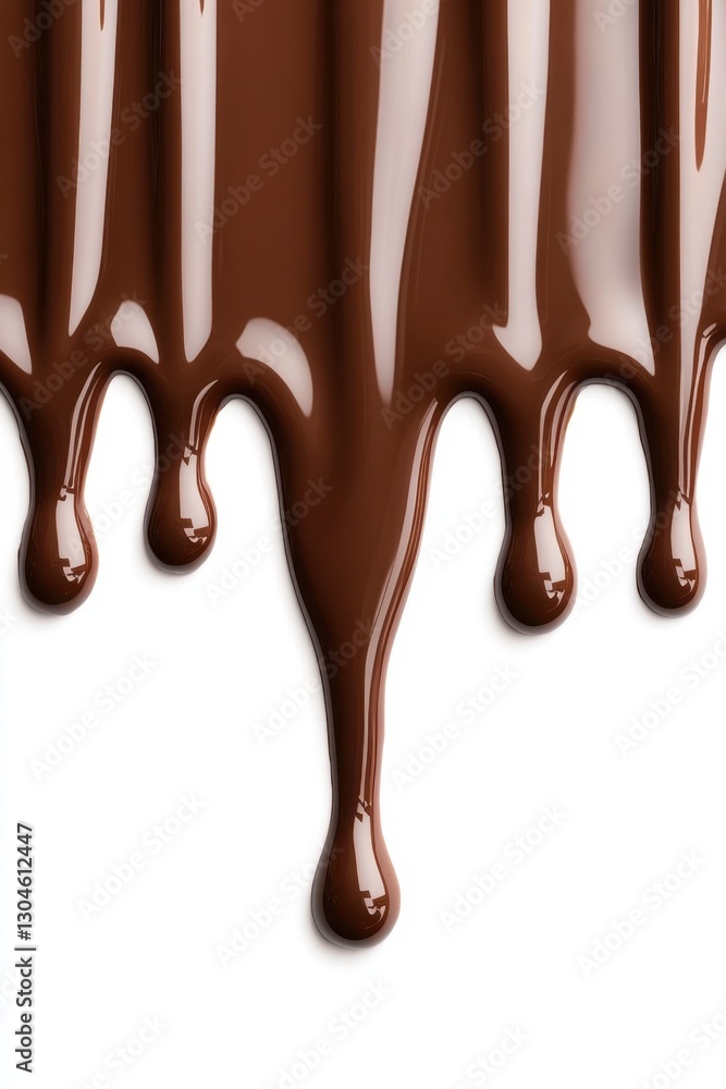 Poster rich chocolate drips downward creating a decadent dessert background on a clean white surface with s