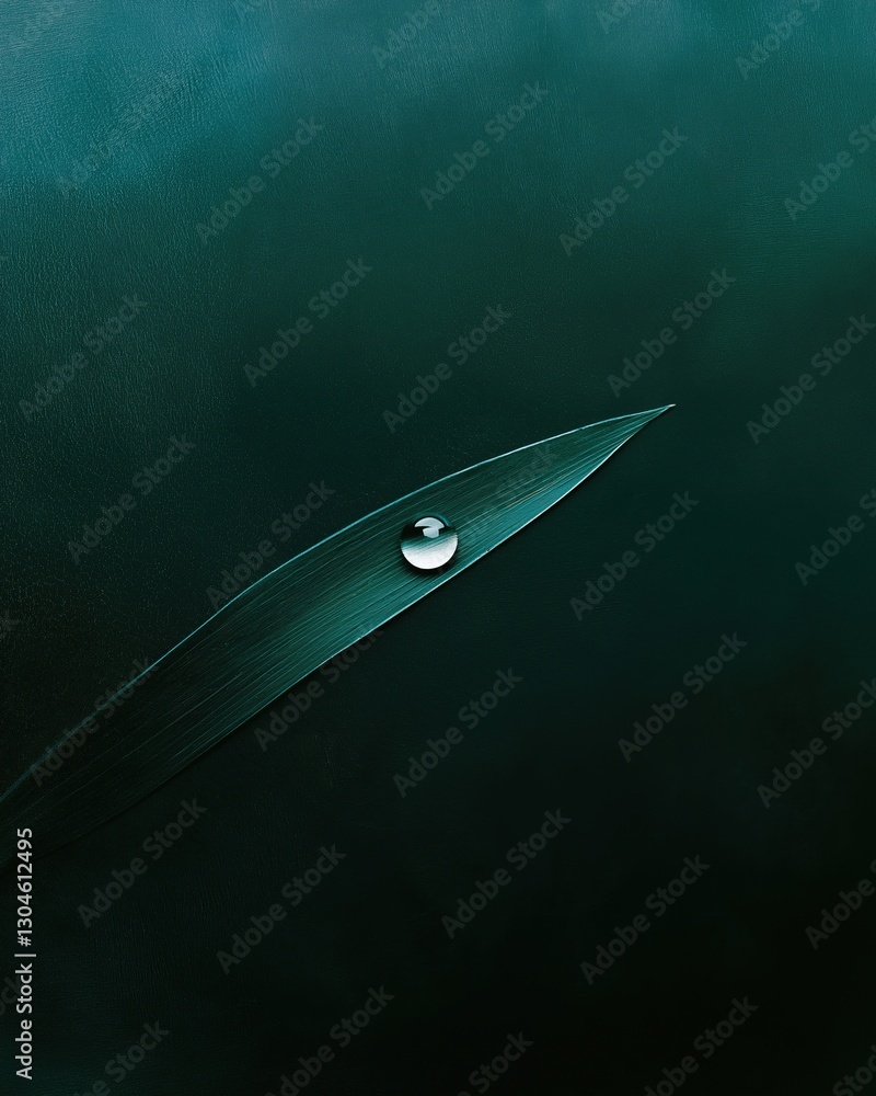 Aufkleber close-up of a single drop of water on a dark green background. the drop is in the center of the imag