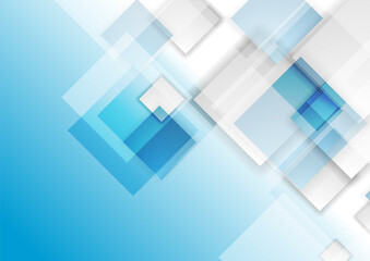 Light blue and white layered squares, geometric tech abstract background . Vector digital design