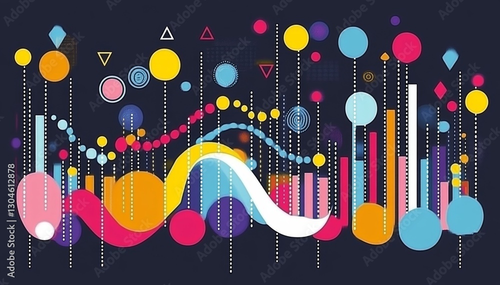 Poster dynamic, futuristic data visualization with bright colors and sharp lines, vector illustration