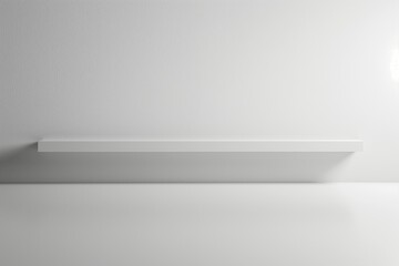 Minimalist white shelf against a smooth white wall, creating a clean and modern aesthetic.