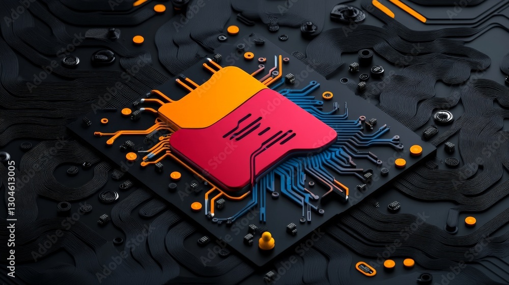 Poster abstract technology composition with colorful microchip design