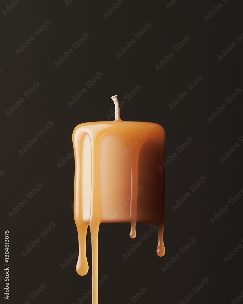 Poster 3d rendering of a single candle. the candle is in the shape of a square with a stem on top.