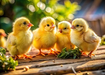 Naklejka premium Sweet baby chicks, candidly captured. Adorable pulcini in a charming photoshoot.